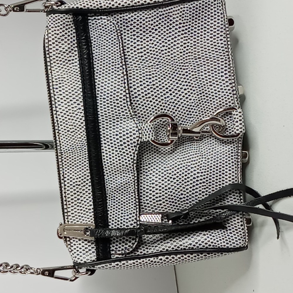Rebecca Minkoff Black and Gray "Tweed" Leather Slim Moto Crossbody